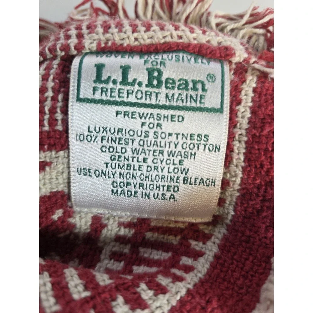 LL Bean Vintage Tapestry Tree Skirt Shawl Red Cotton Holiday Home